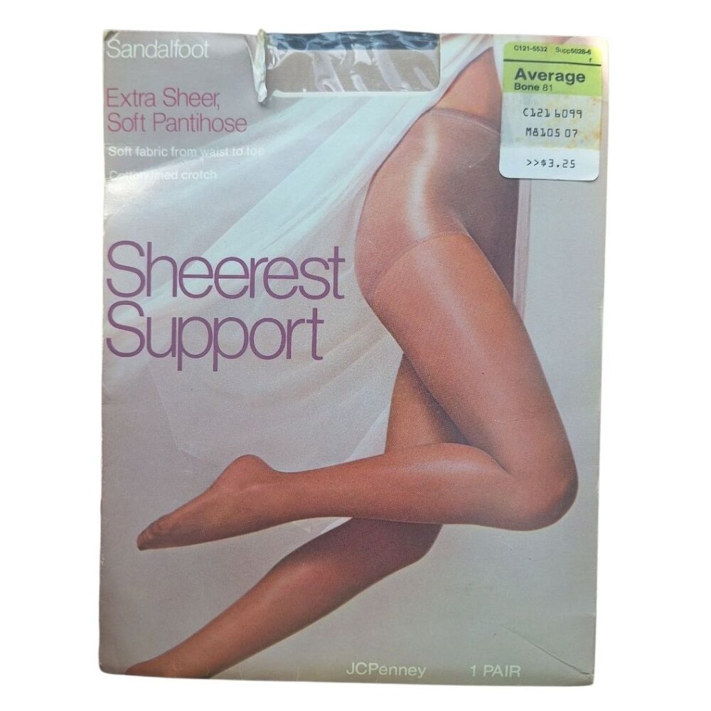 JCPenney Sheerest‎ Support Pantihose Bone 81 Sandalfoot Average Nylon Spandex